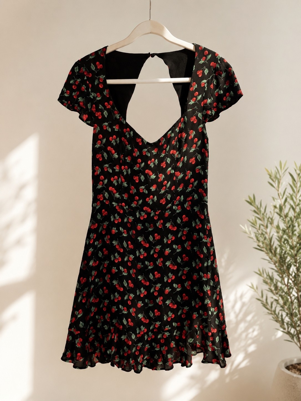 Reformation Cherry Print Open Back Mini Dress Size 8